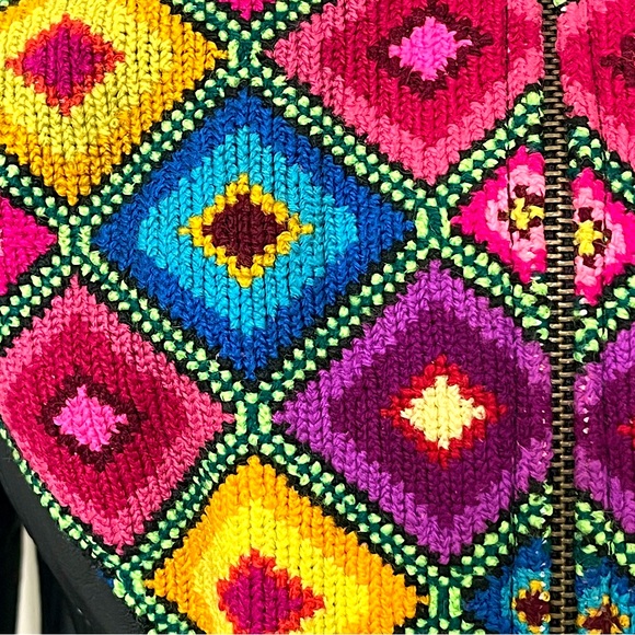 ELKI Women’s Latin Designer Embroidered Black Leather Jacket Sz M Hispanic Artsy - Picture 7 of 16